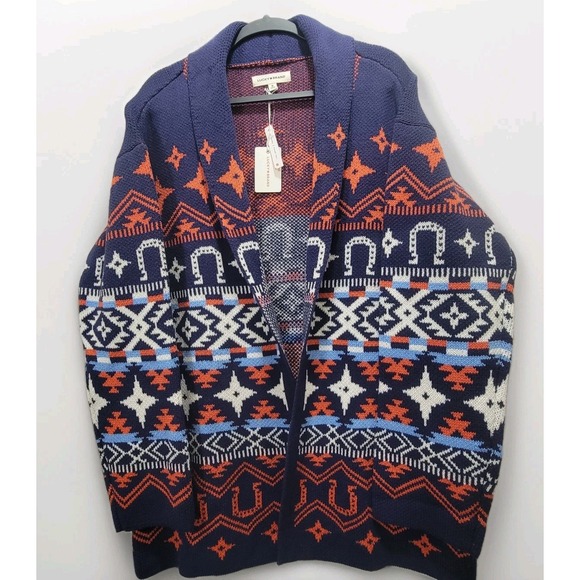 Lucky Brand Sweaters - Lucky Brand NWT $149 Open Draped Long Cardigan XL Aztec Western Rodeo Horseshoe